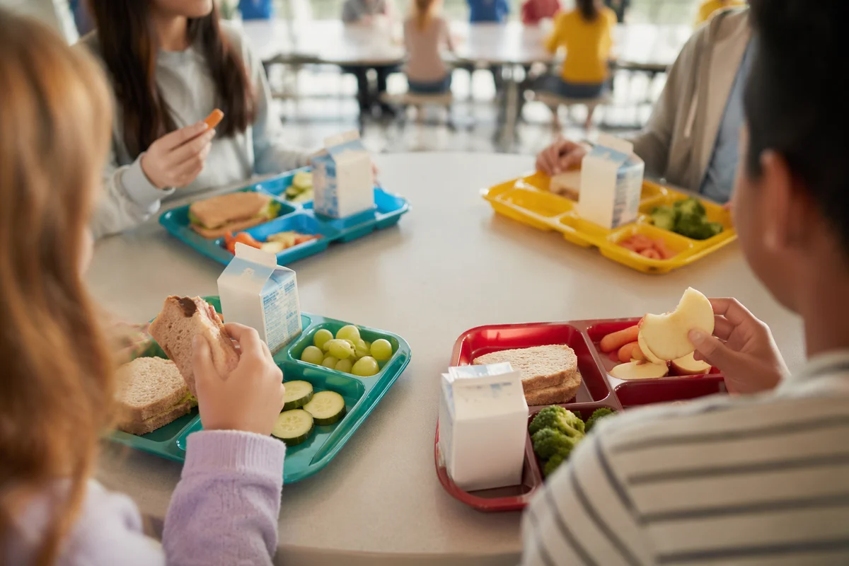 Friends Sharing Lunch in School Cafeteria