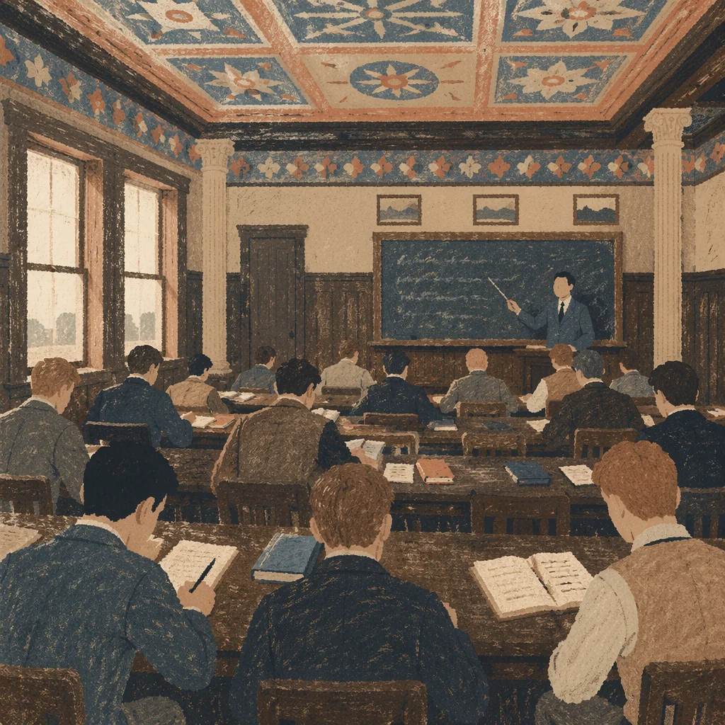 Vintage Classroom Lecture with Attentive Students