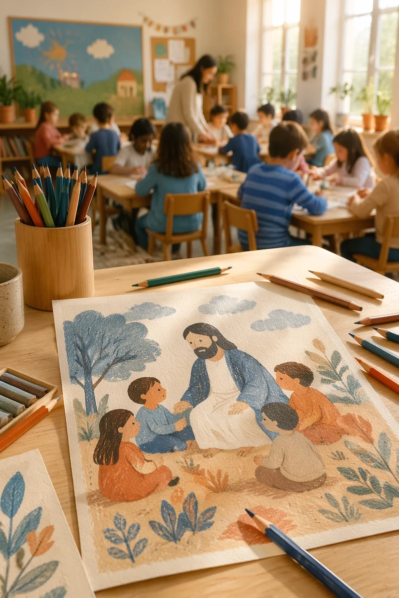 Sunlit Elementary Classroom with Learning Supplies