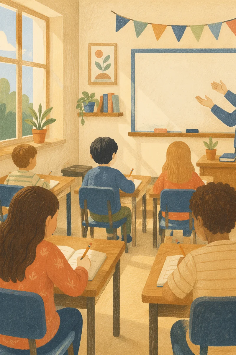 Bright Elementary Classroom Morning Lesson Scene