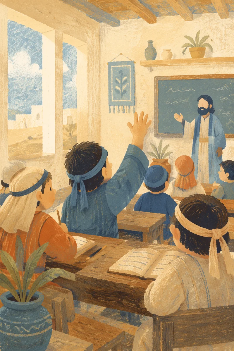 Raised Hand in Sunlit Classroom Learning
