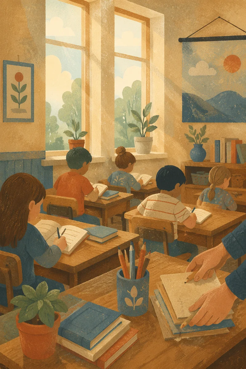 Sunlit Classroom Students Focused on Learning