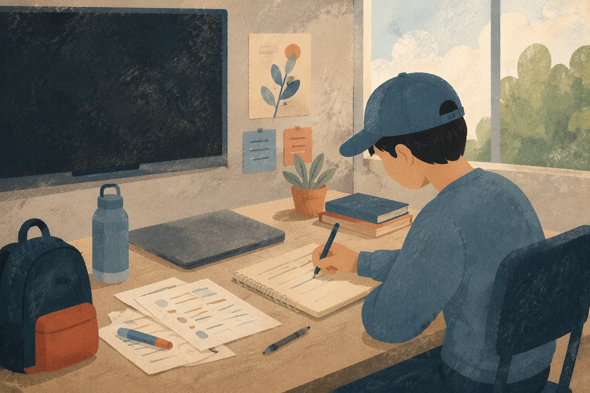 Calm Classroom Student Writing at Desk