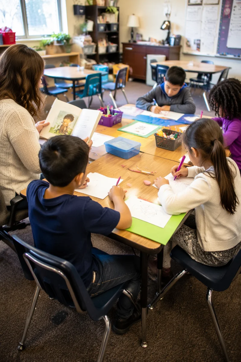Students Learning Together at Classroom Activity Table