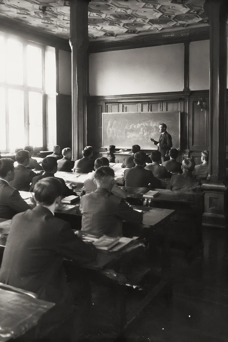 Vintage Classroom Lecture with Attentive Students