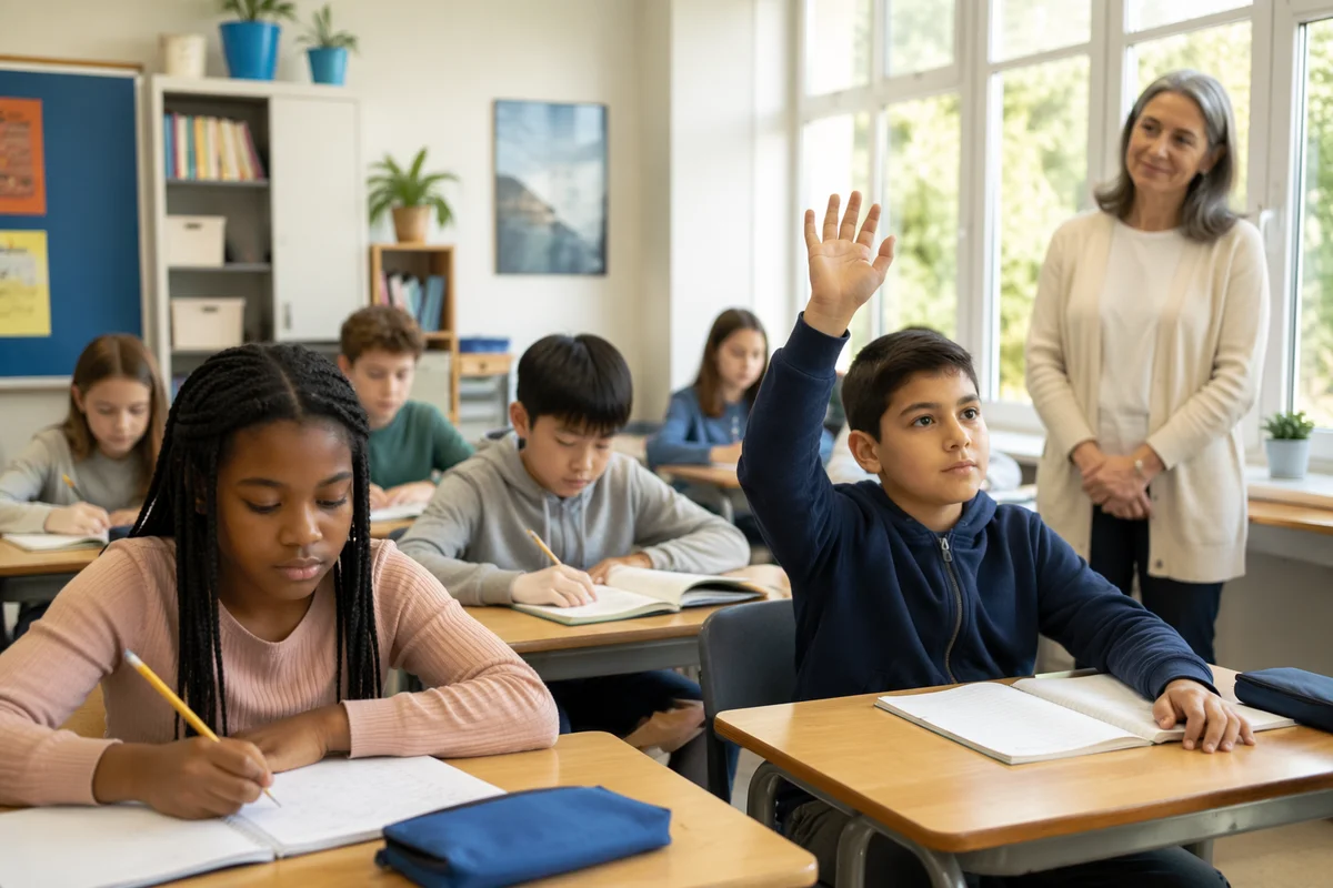 Sunlit Classroom with Students Learning