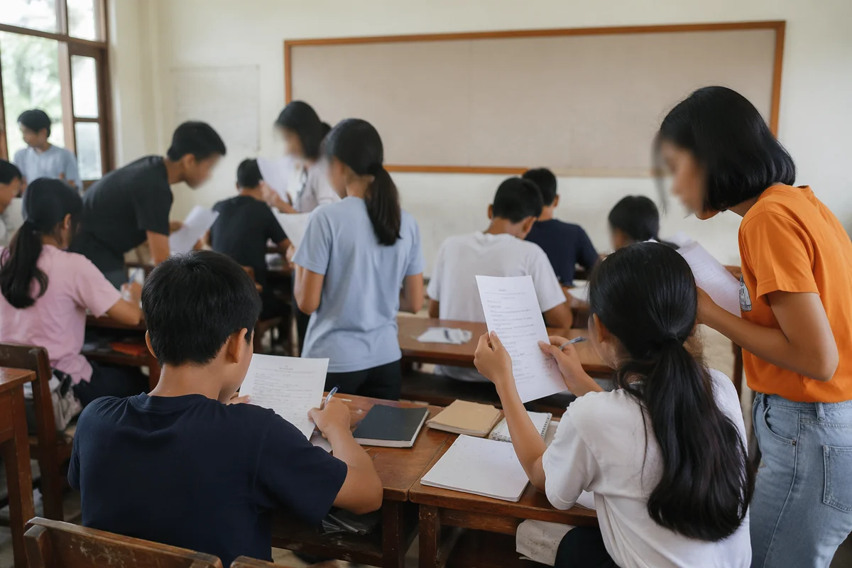 Students Collaborating in Modest Classroom
