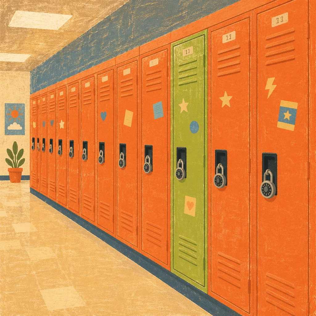 Orange School Lockers with Green Accent