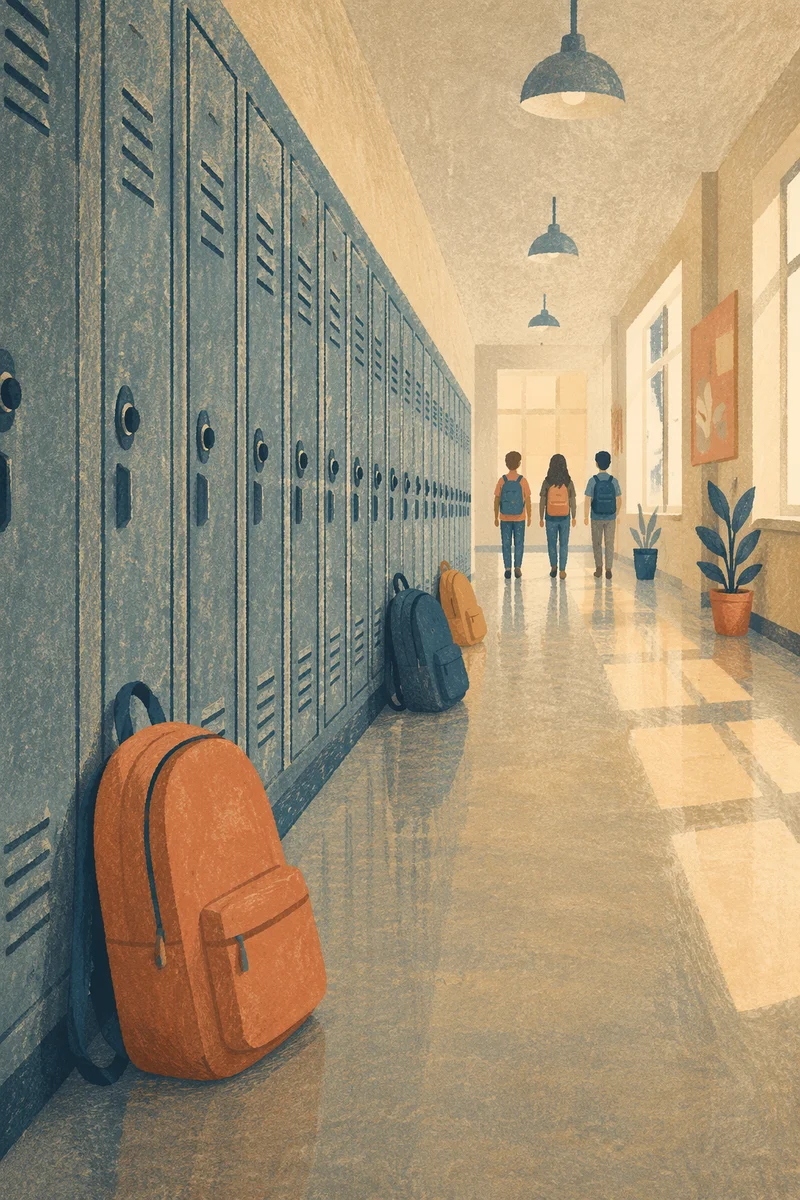 Quiet School Hallway with Teal Lockers