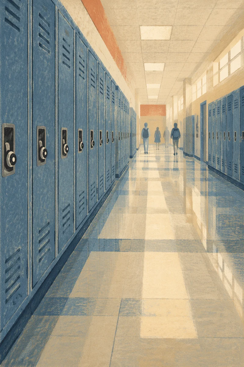 Quiet School Hallway with Receding Lockers