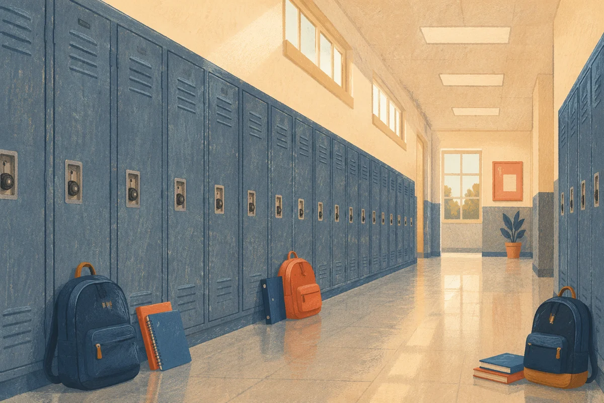 Quiet School Hallway Lockers Perspective Scene