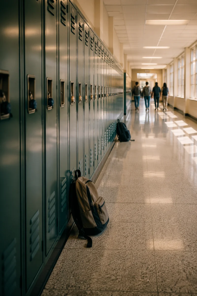 Quiet School Hallway Lockers Perspective Scene