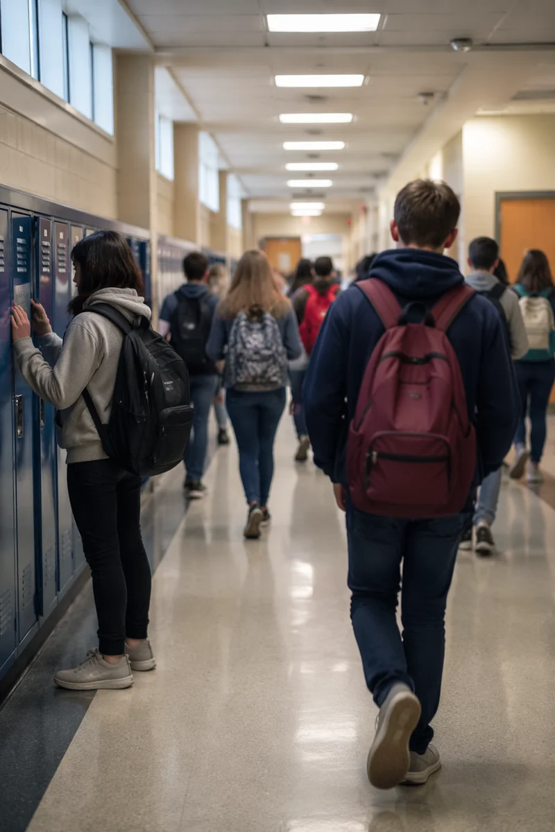 Busy School Hallway Between Classes