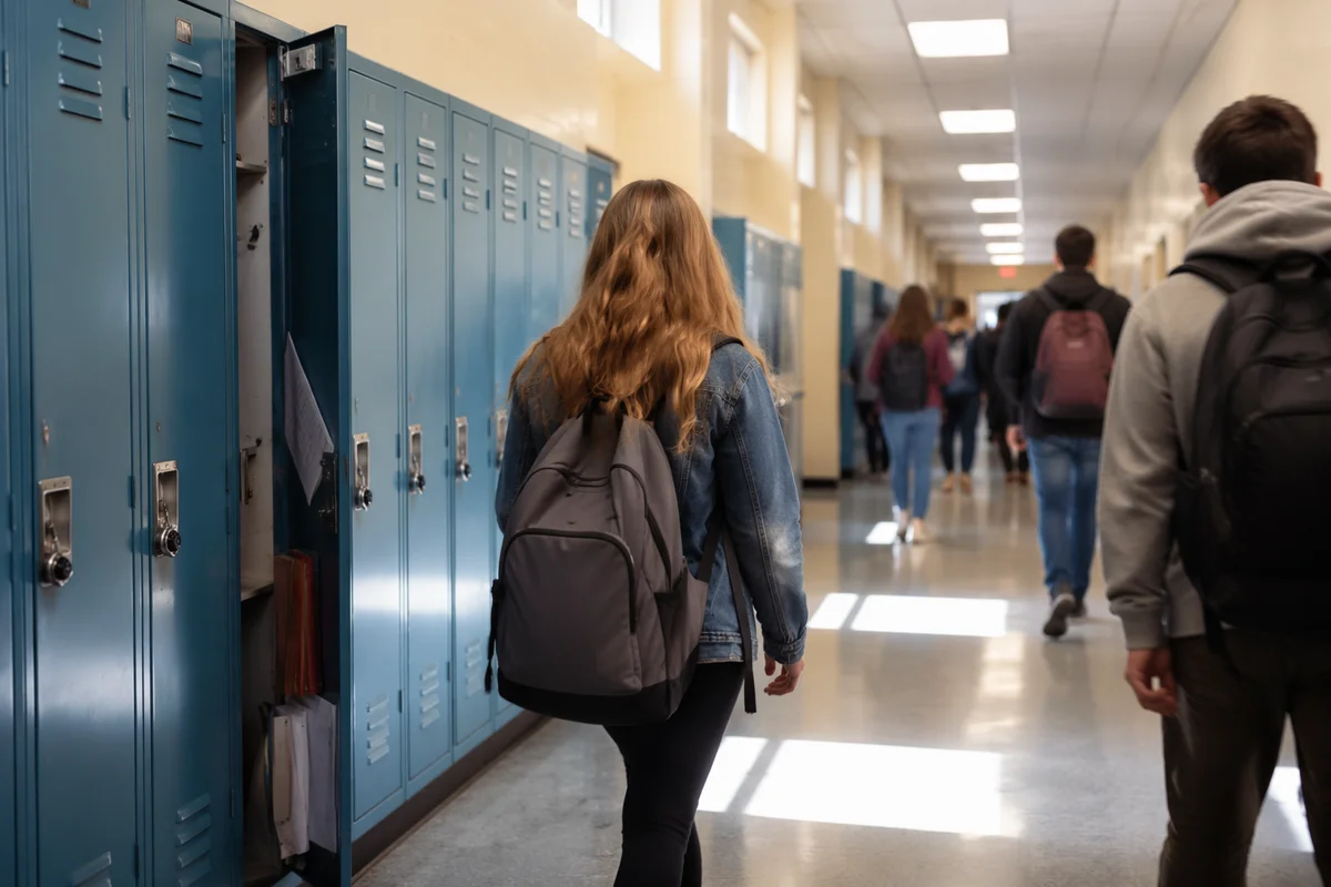 Bright School Hallway Between Classes