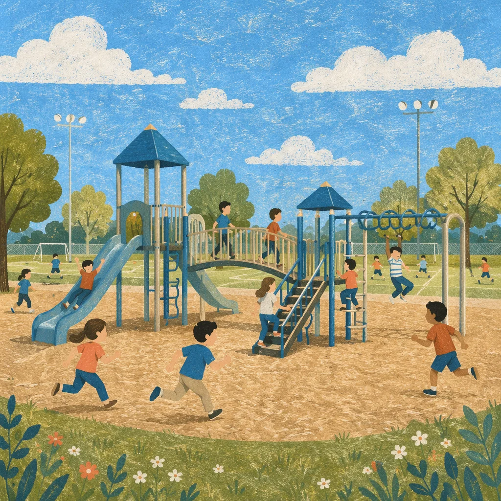 Cheerful School Playground Recess Scene