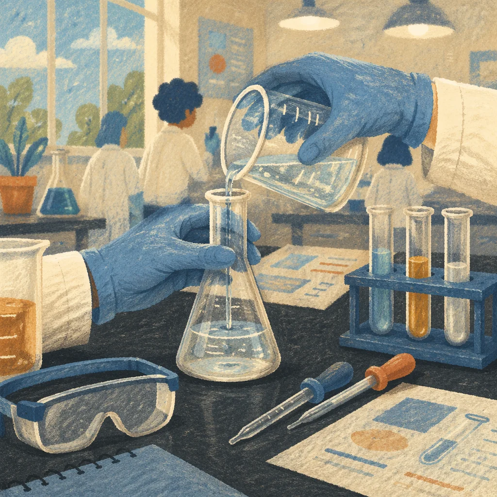 School Chemistry Beaker Experiment in Morning Light