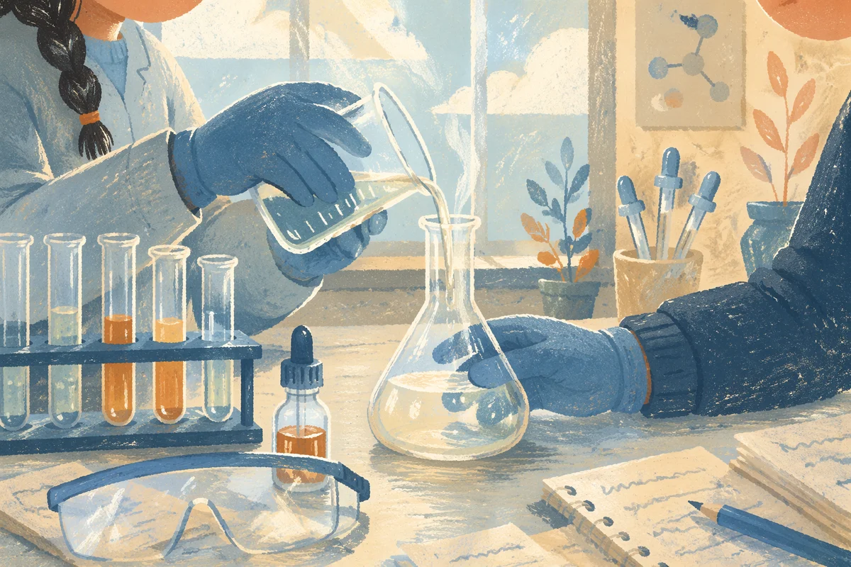 Students Mixing Beaker Experiment in Science Lab