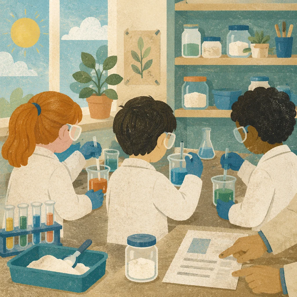 Kids STEM Lab Experiment in Bright Classroom