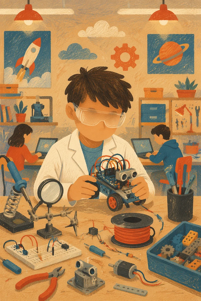 Young Student Building STEM Robotics Project