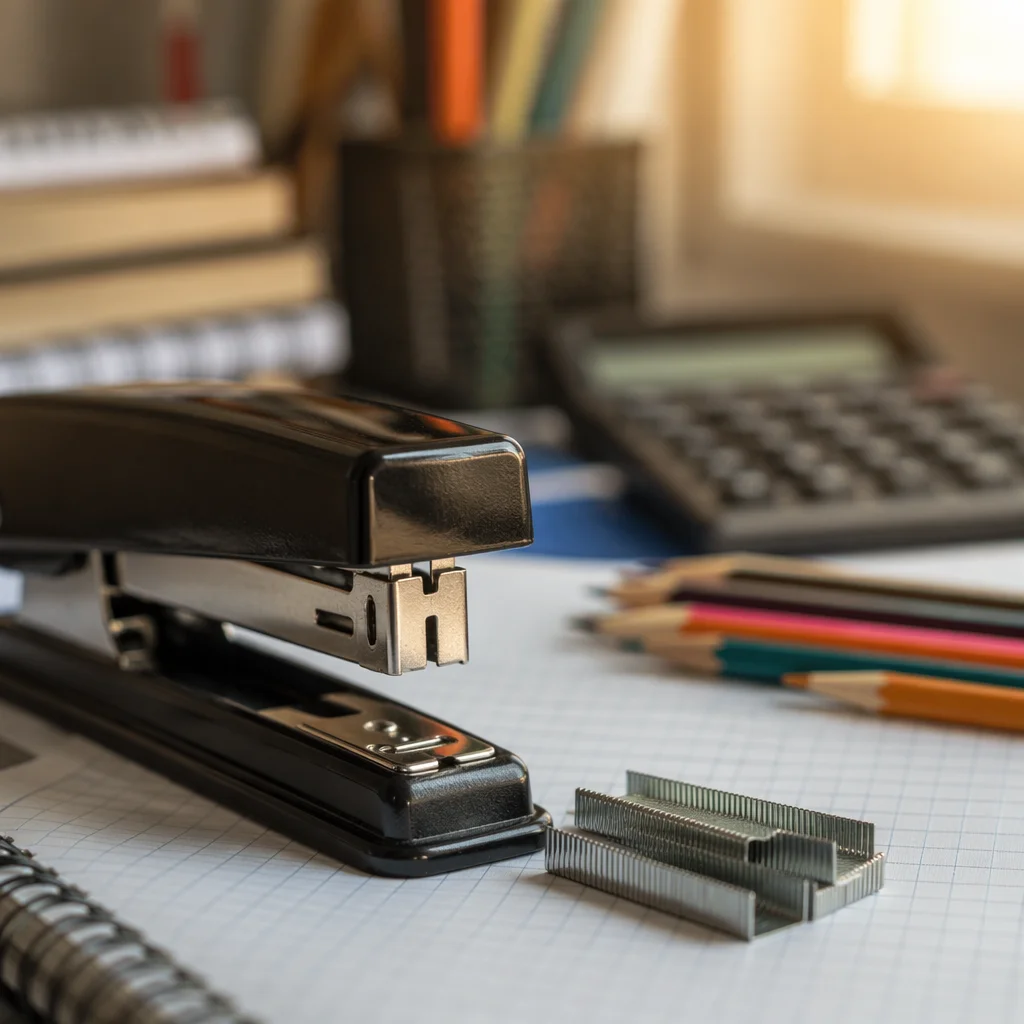 Student Desk Supplies in Warm Study Light