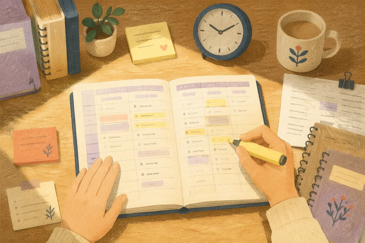 Student Planner with Highlighted Study Schedule