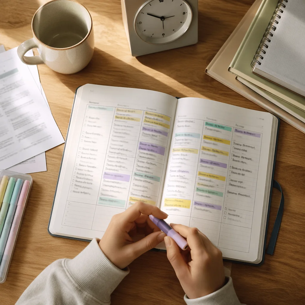 Student Planner with Highlighted Study Schedule