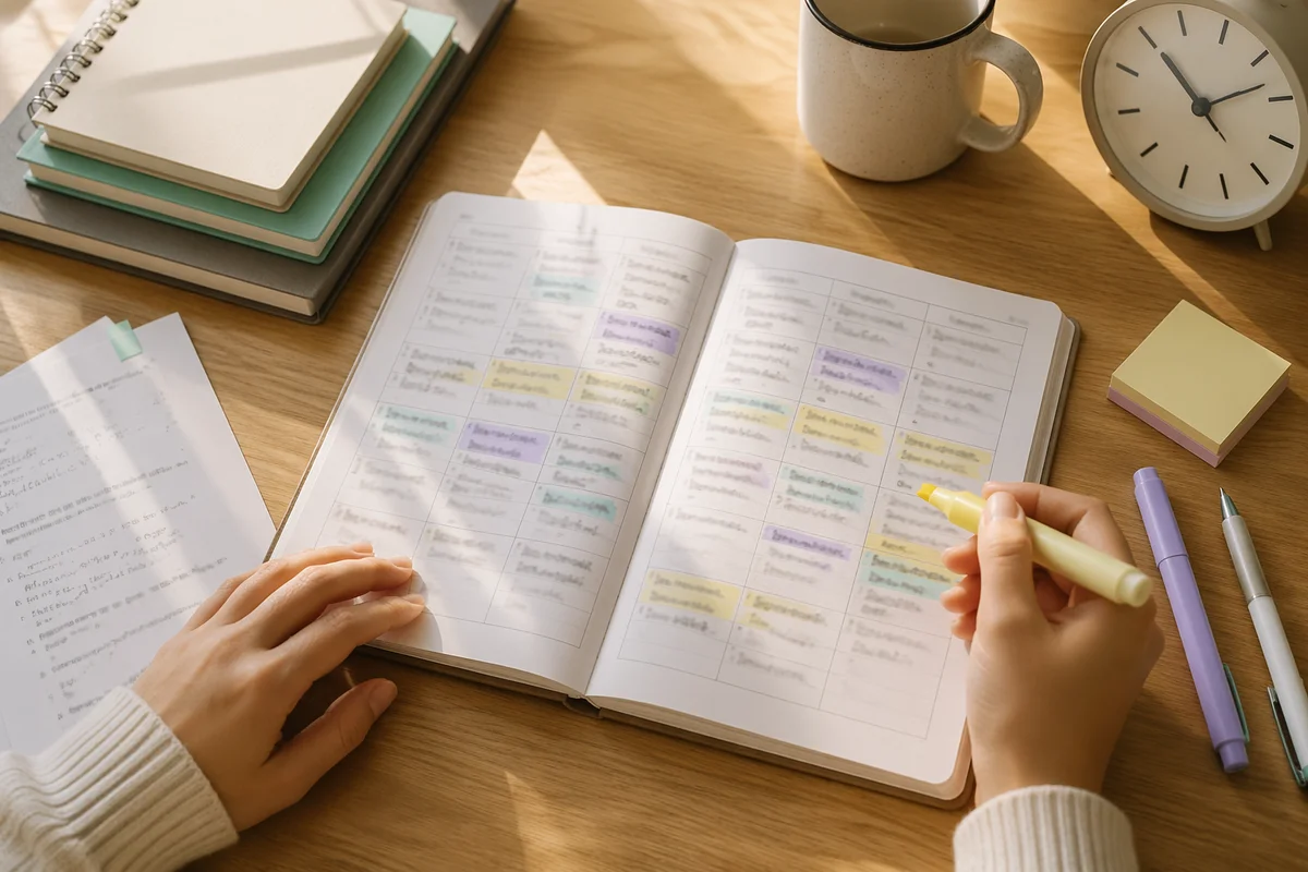 Student Planner with Highlighted Study Schedule