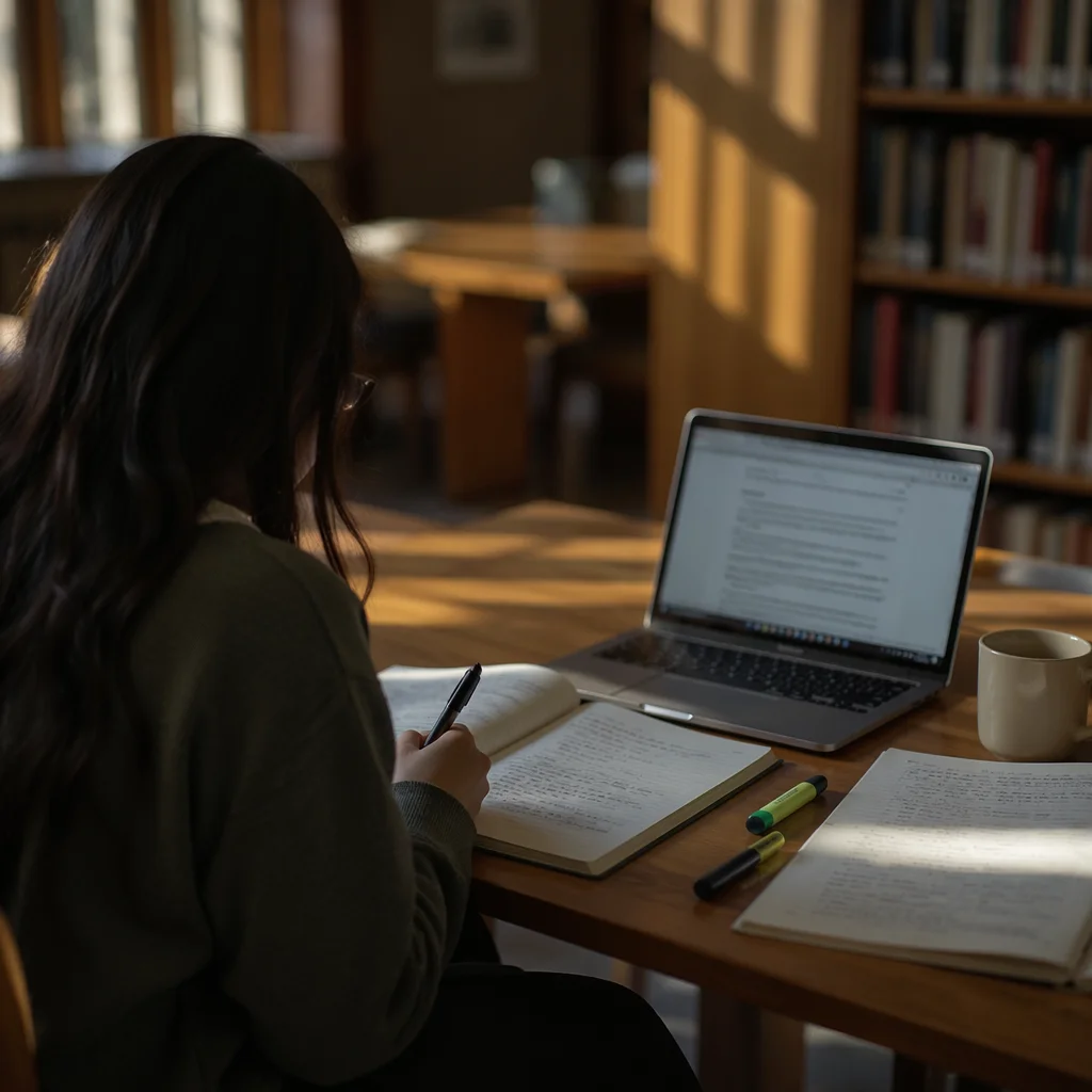 Focused Student Studying in Campus Library