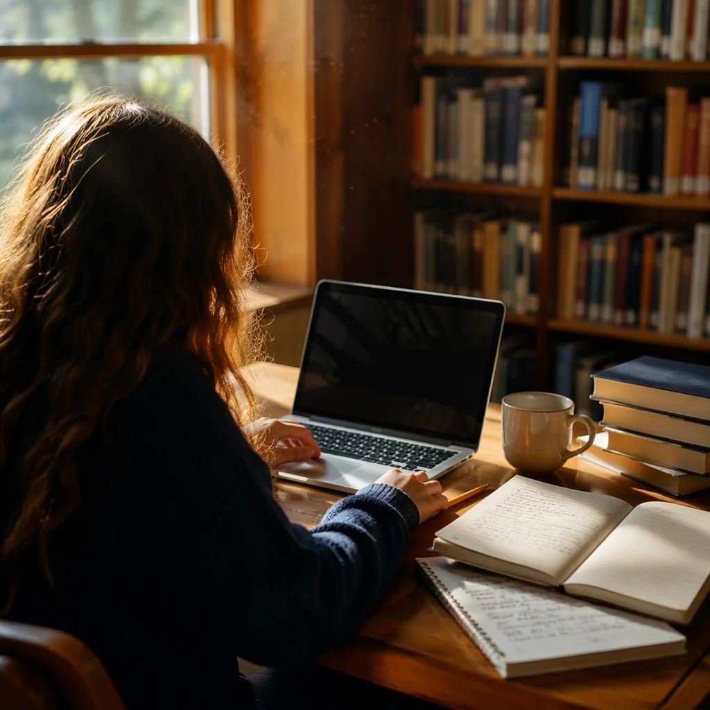 Focused Student Studying in Campus Library