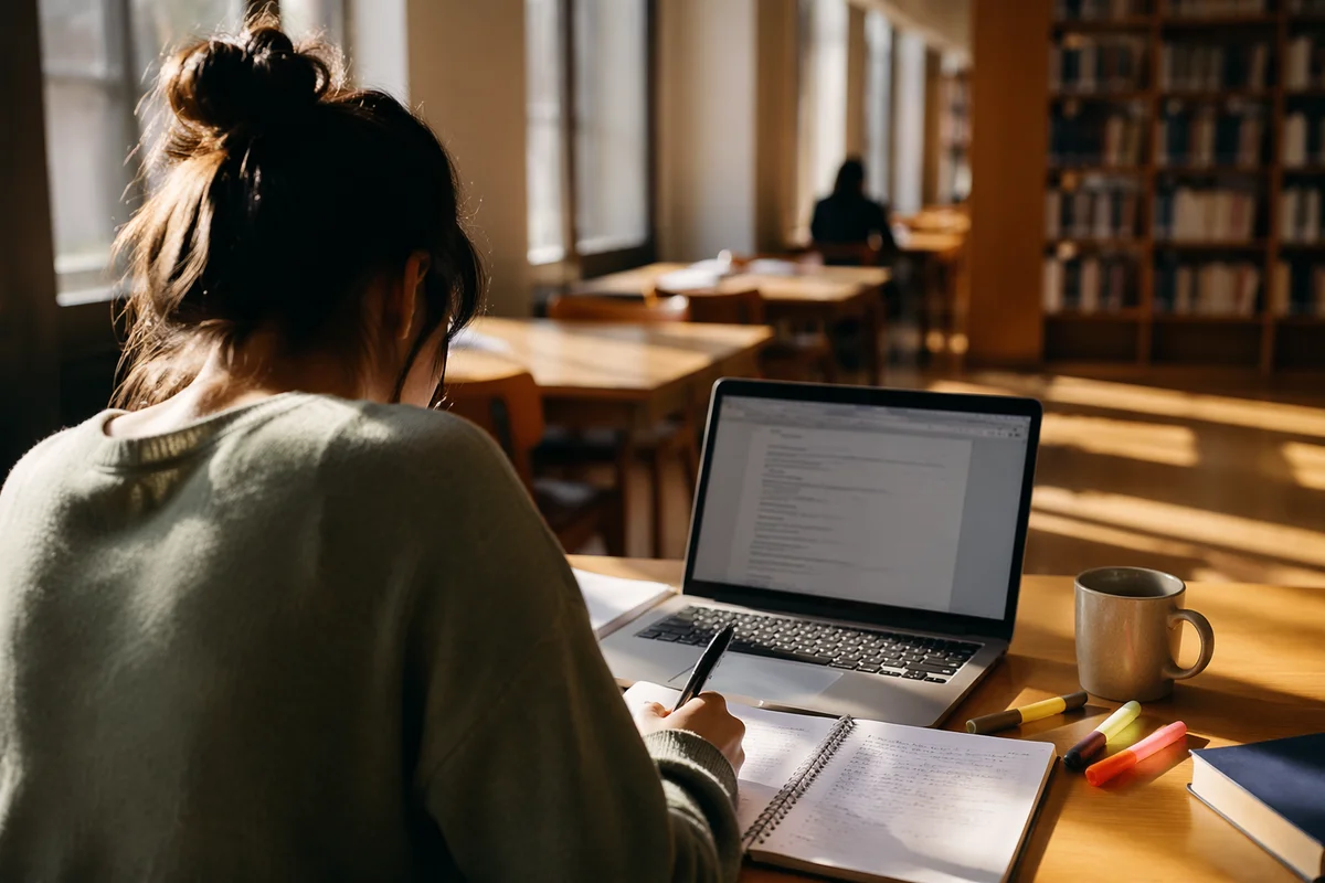 Focused Student Studying in Campus Library