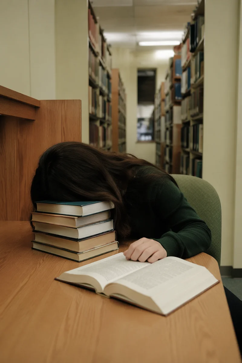Tired Student Resting in Quiet Library