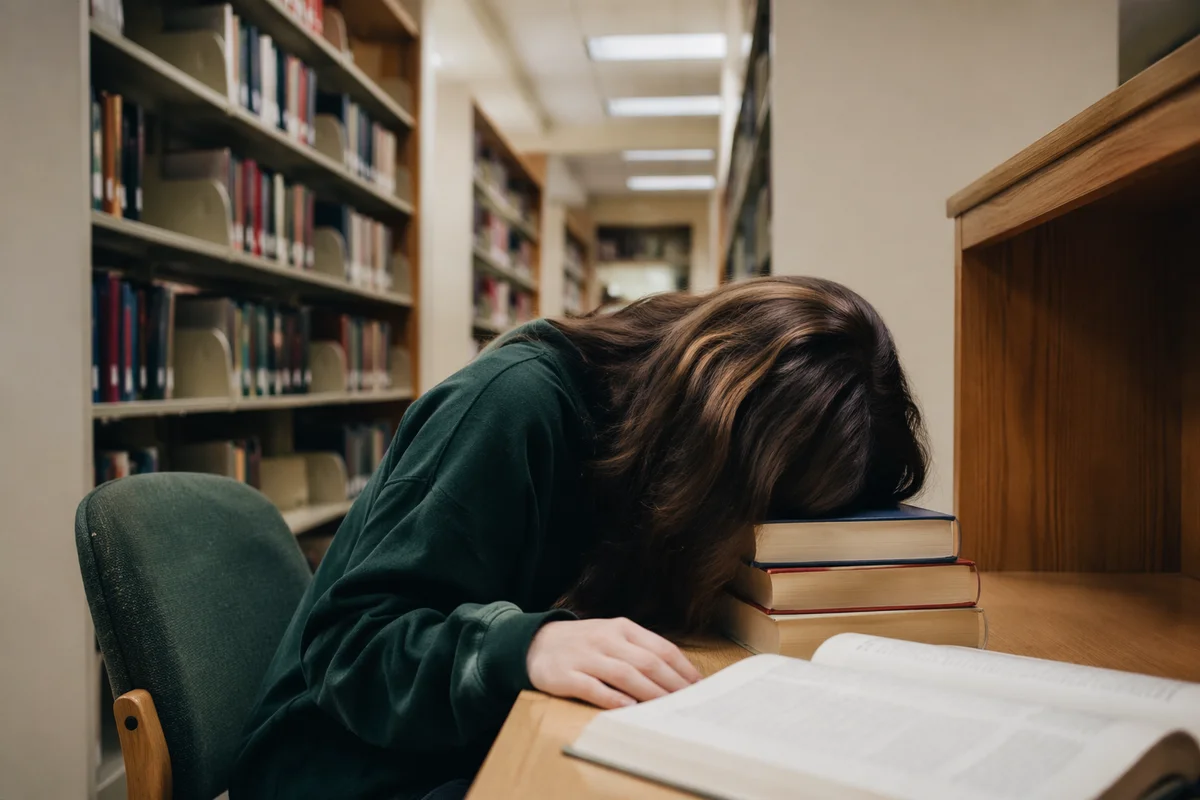 Tired Student Resting in Quiet Library