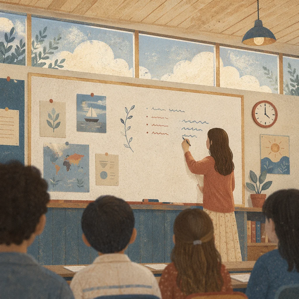 Teacher Writing on Classroom Whiteboard