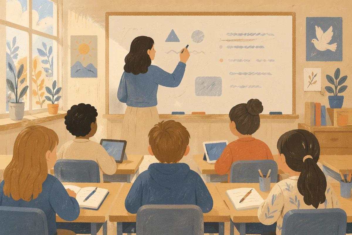 Teacher Writing on Classroom Whiteboard