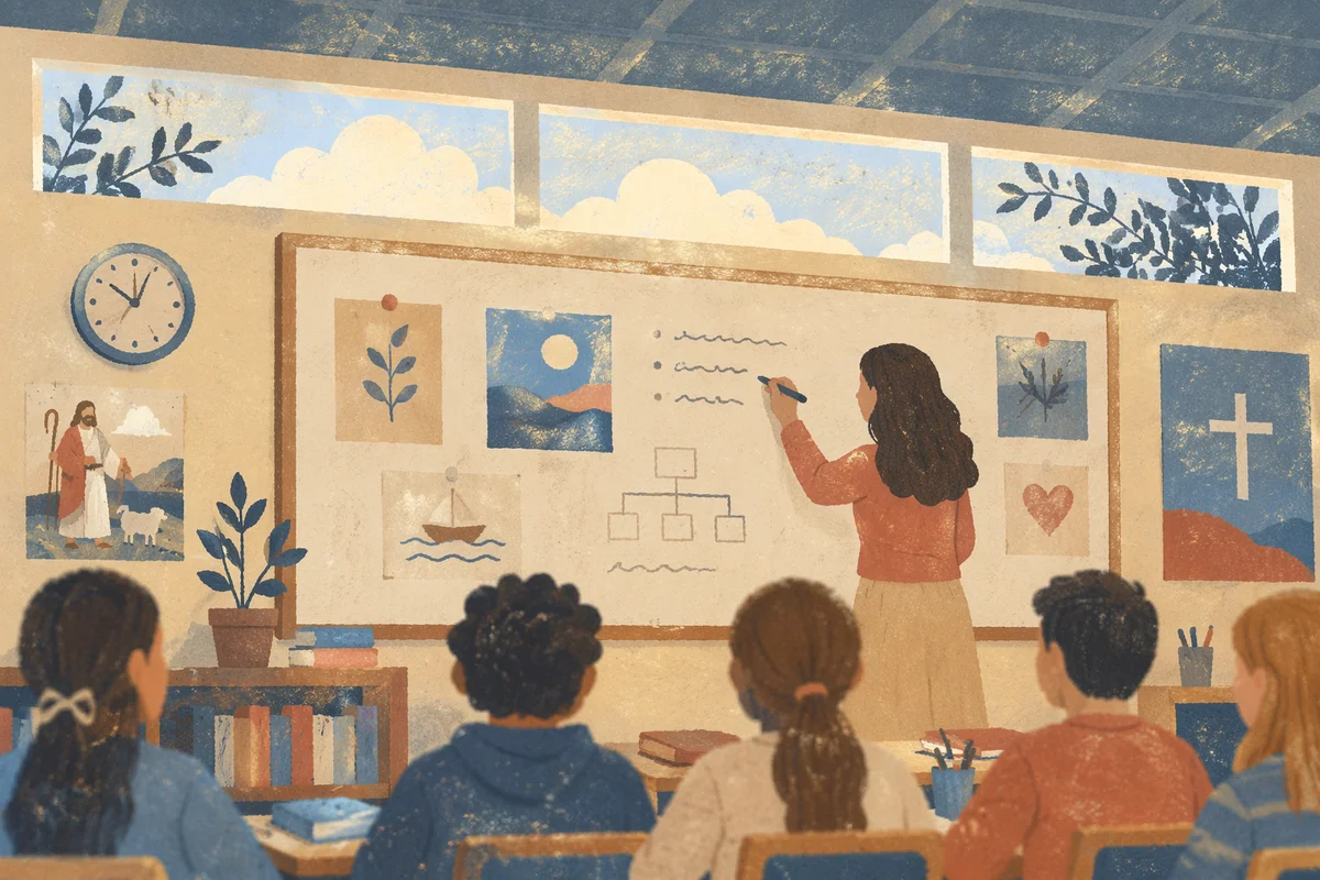 Teacher Writing on Classroom Whiteboard