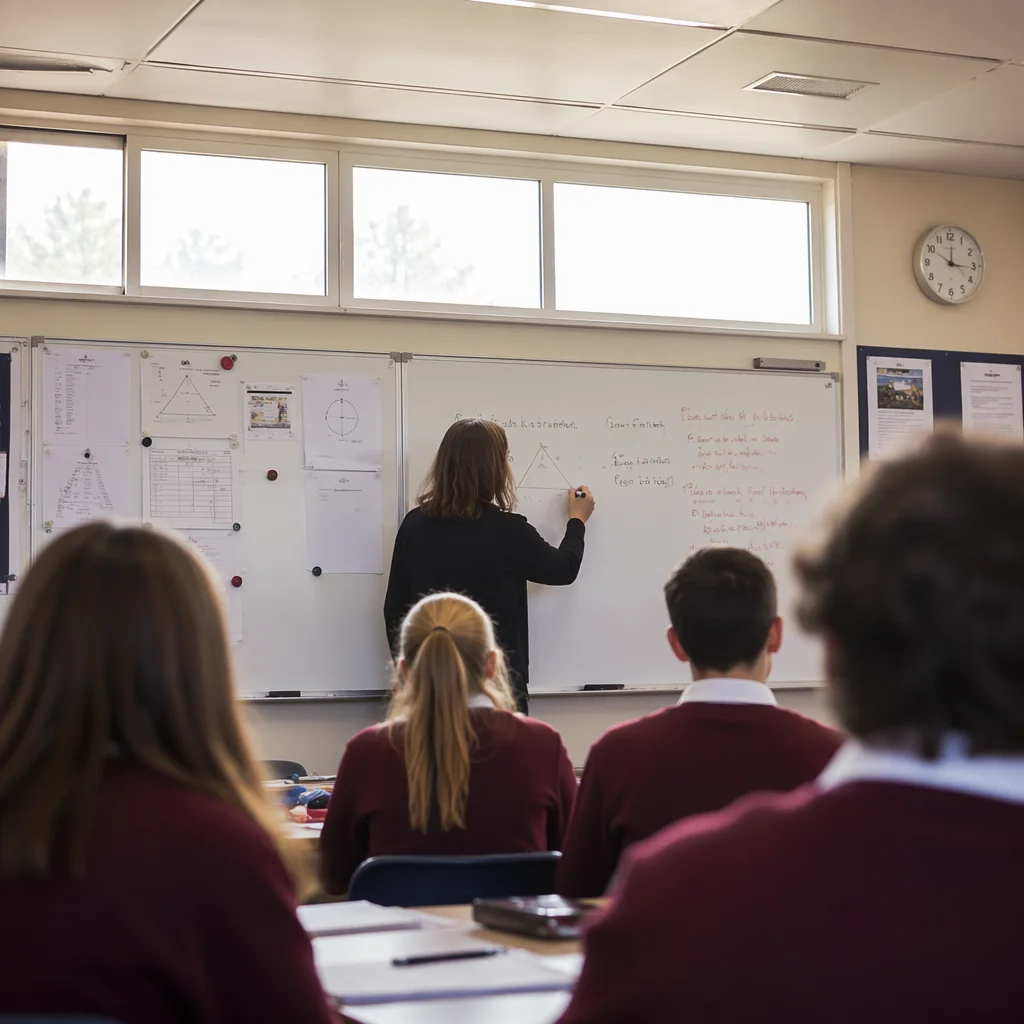 Teacher Writing on Classroom Whiteboard
