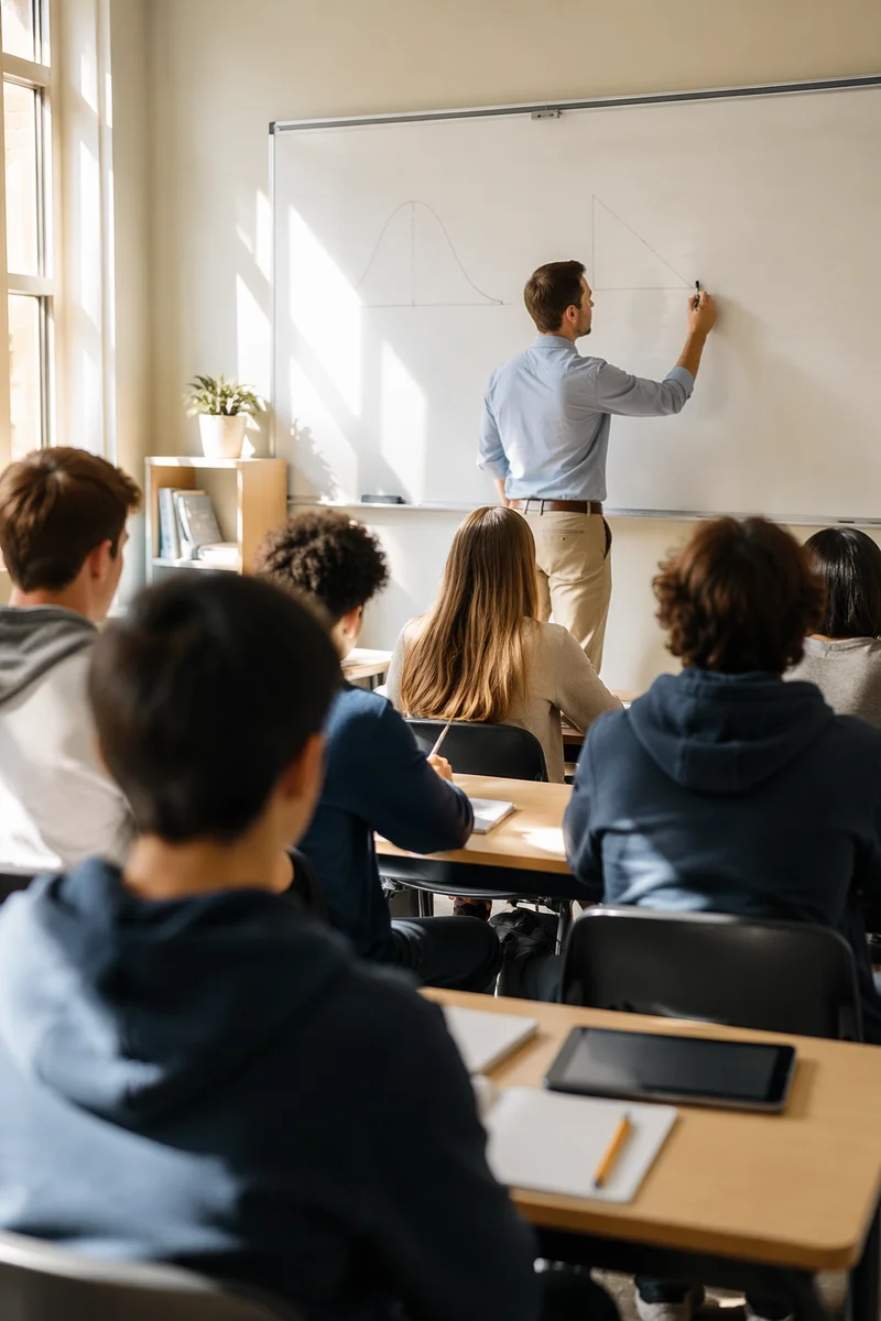 Teacher Writing on Classroom Whiteboard