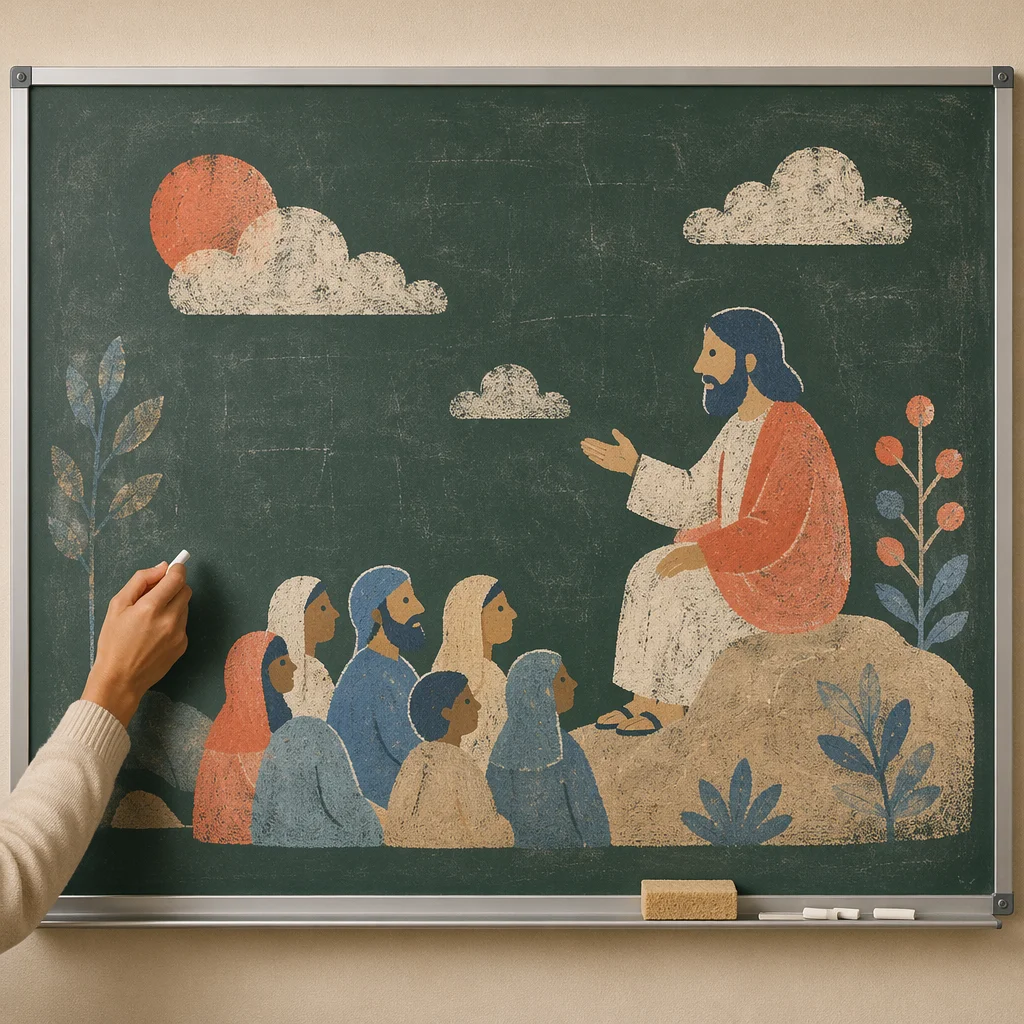 Teacher Hand Writing on Classroom Chalkboard