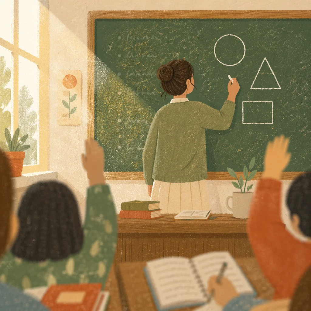 Teacher Writing on Classroom Chalkboard