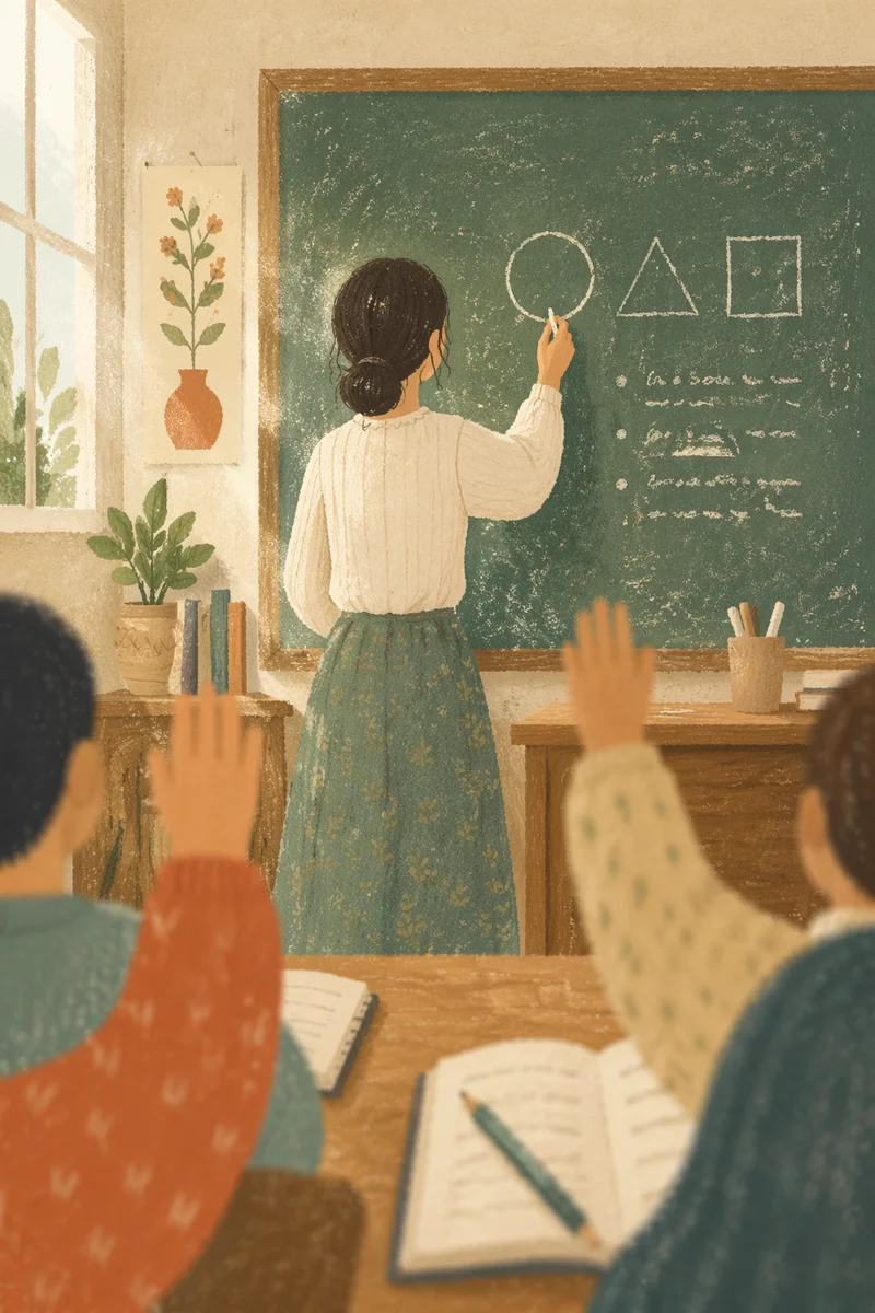 Teacher Writing on Classroom Chalkboard