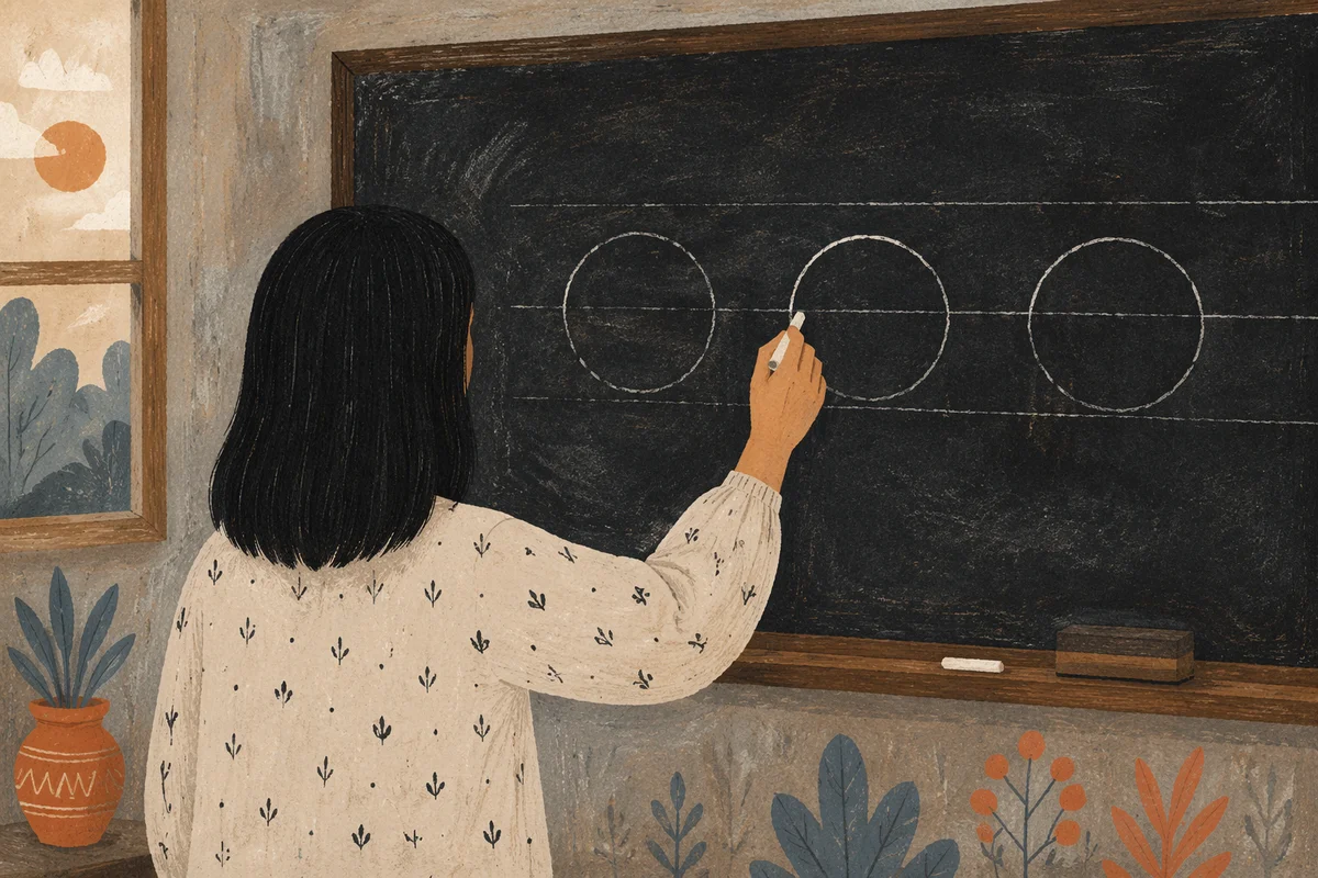 Teacher Writing on Chalkboard in Classroom