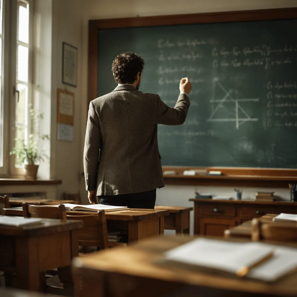 Teacher Writing on Classroom Chalkboard