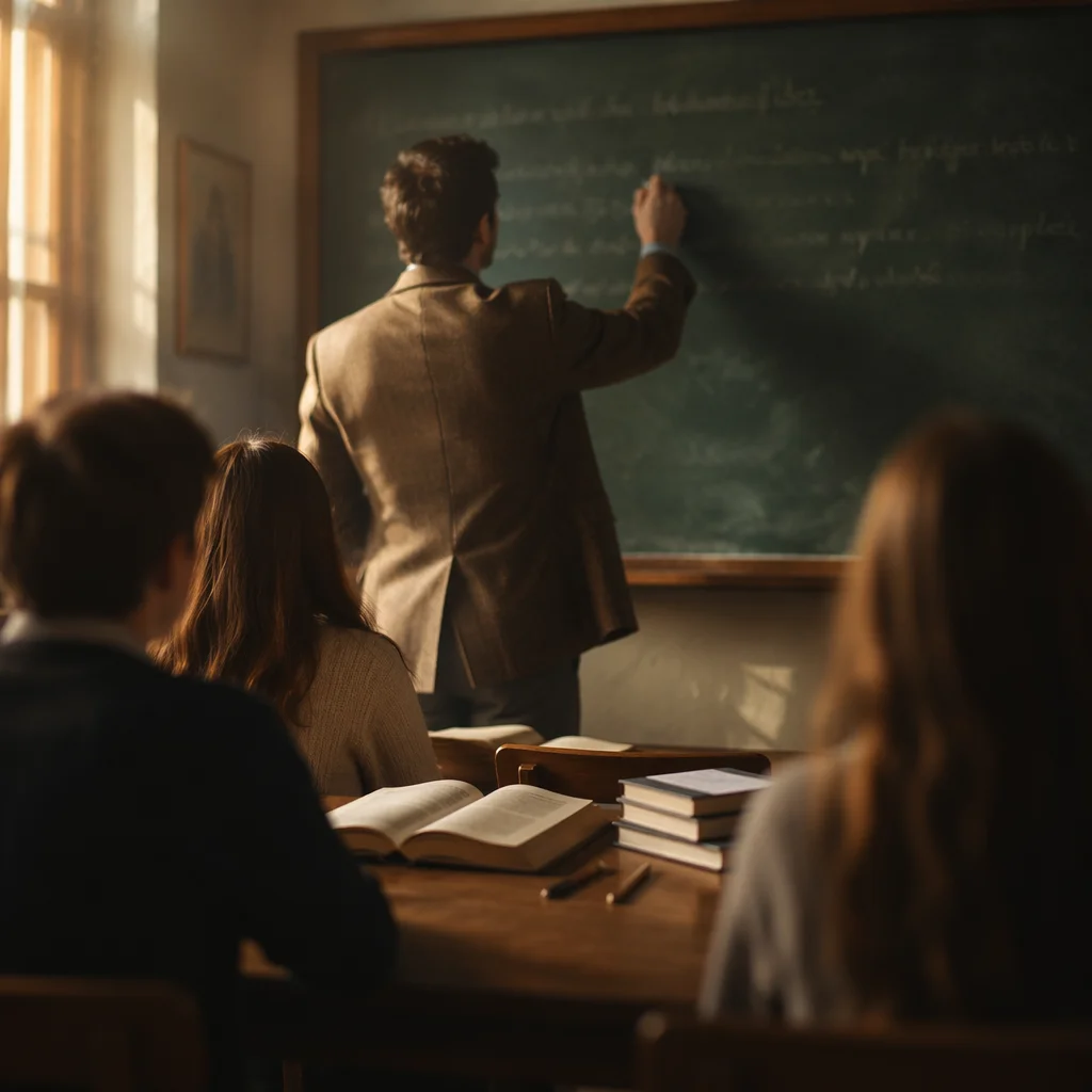 Teacher Writing Lesson Notes on Chalkboard