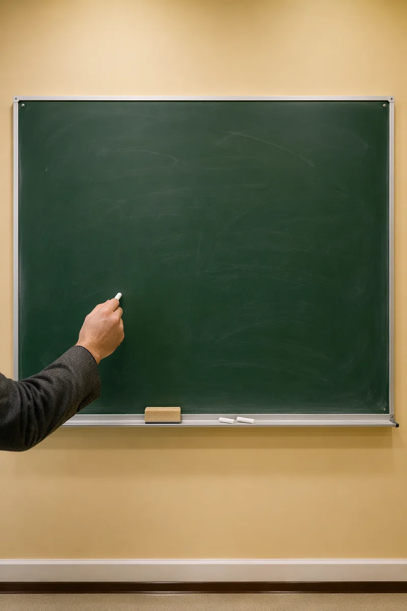 Teacher Hand Beginning Lesson at Chalkboard