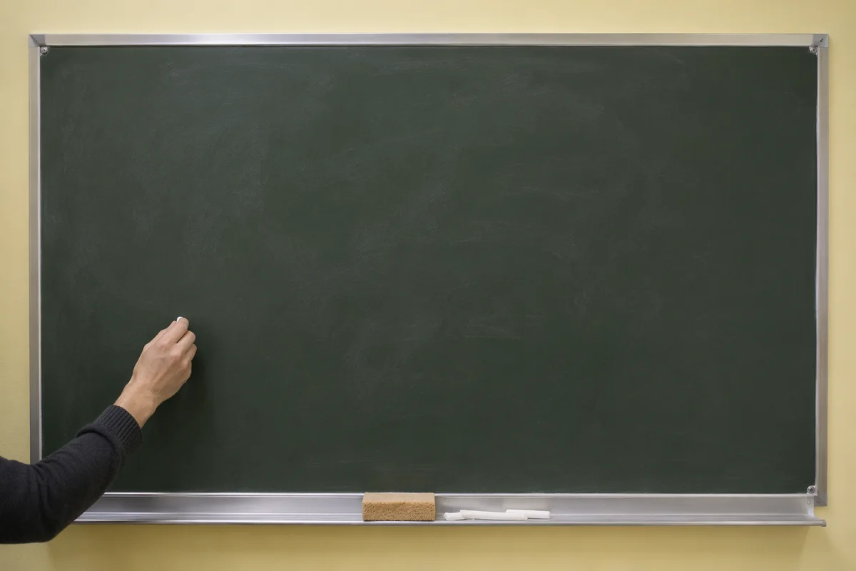 Teacher Hand Starting Classroom Chalkboard Lesson
