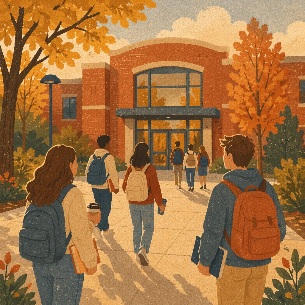 Autumn University Campus Morning With Students
