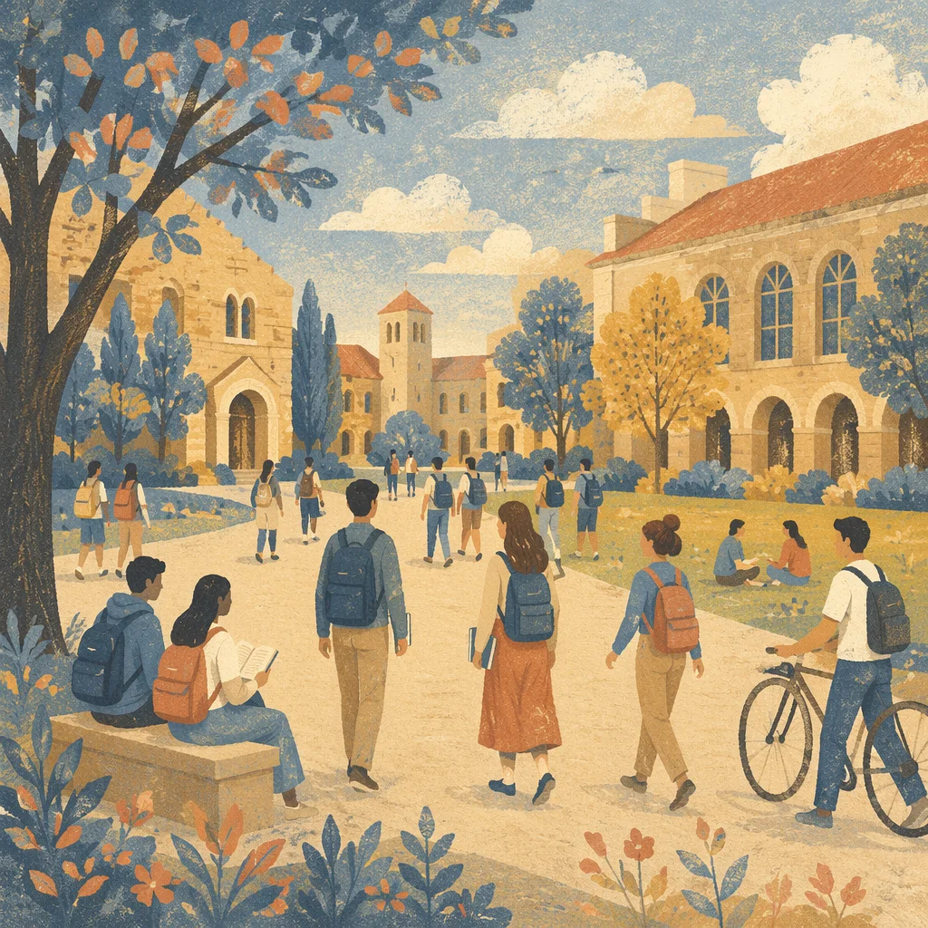 Warm University Courtyard with Students