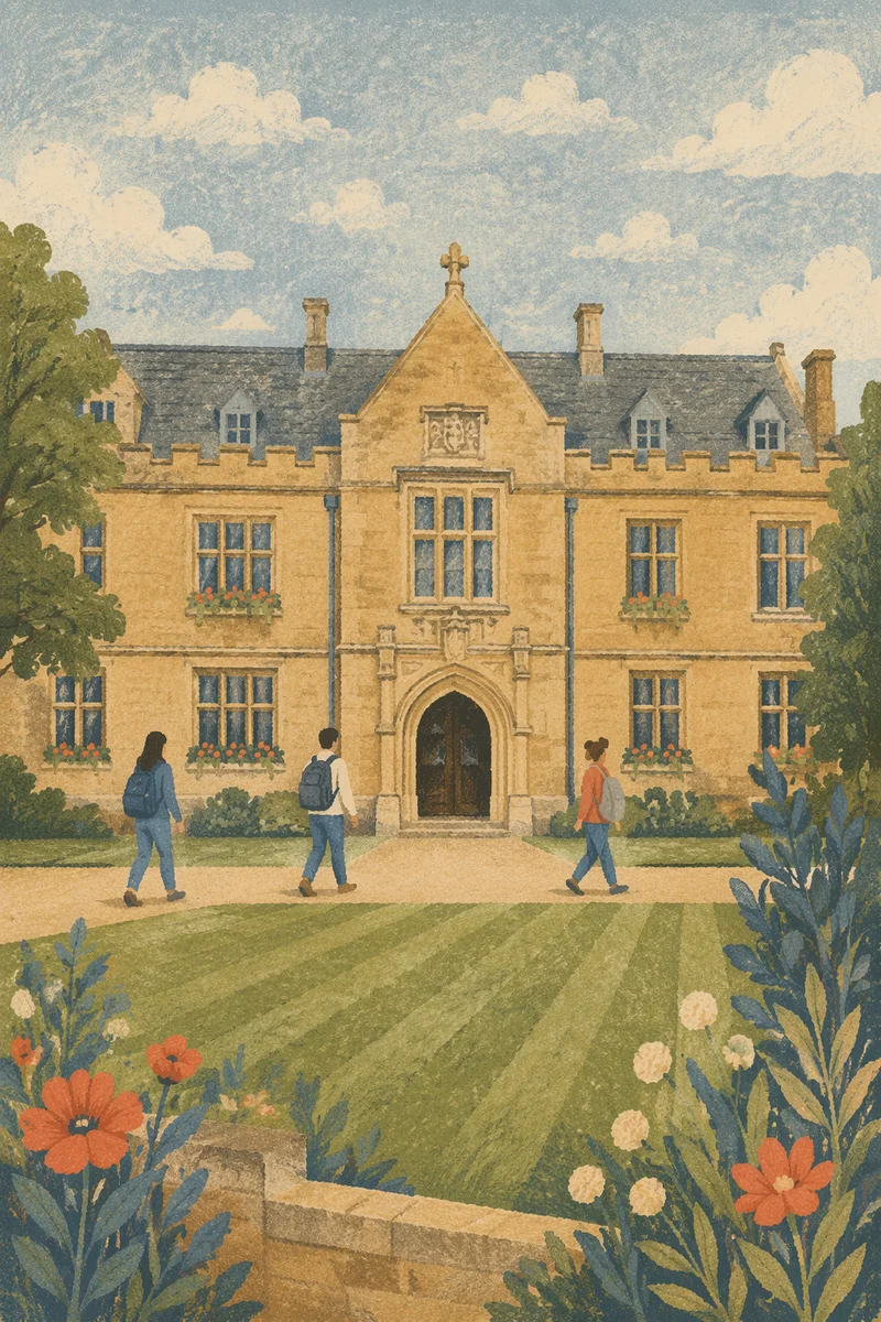 Historic University Courtyard with Students