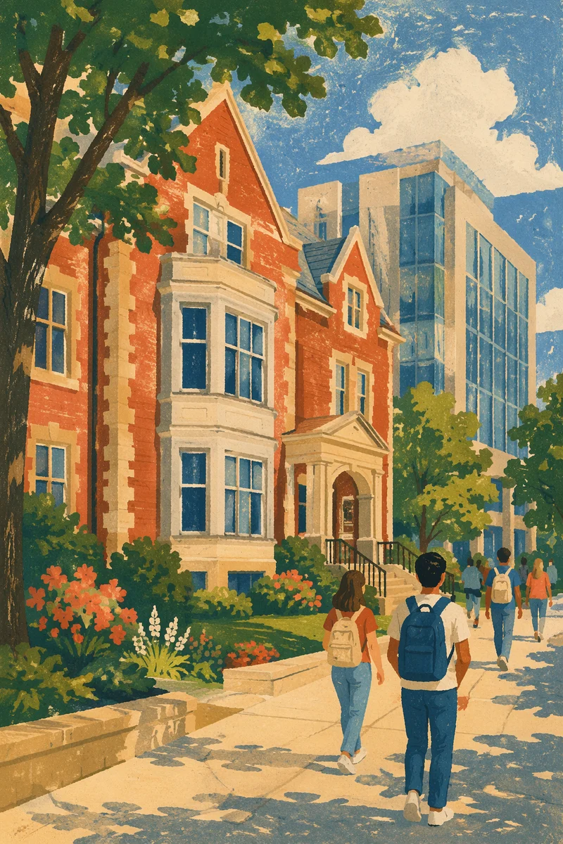 Sunny University Campus with Students