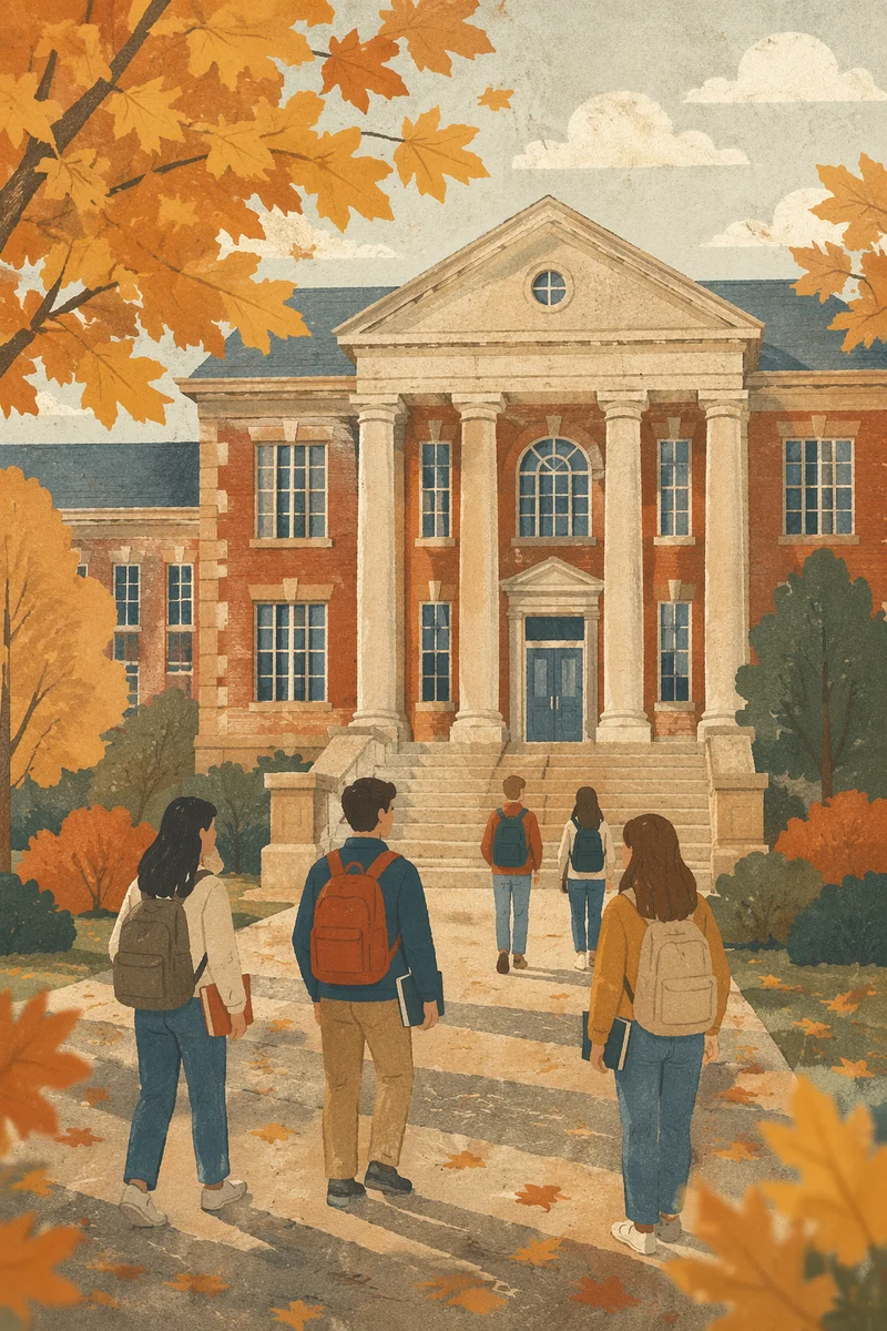 Autumn University Campus Students Walking to Class
